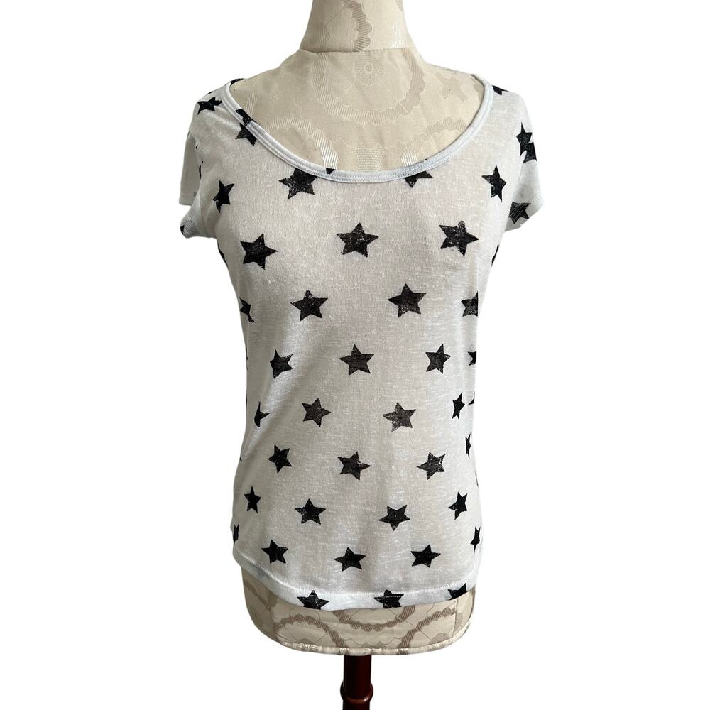 W.F. Sheer Scoop Neck Short Sleeve Star Blouse Medium
